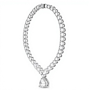 Collar Orelia Luxe con Moissanita Corte Pera, Chapado en Oro, Cadena de Eslabones Ovalados, Colgante en Tono Plateado, Joyería para Mujer, Regalo para Fiesta - Product Image 2