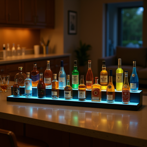 Estante de barra iluminado con LED de 60 pulgadas y 2 niveles para exhibir botellas de licor, para servir bebidas, diseño moderno, material plástico. - Product Image 2