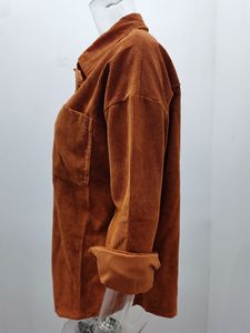 秋コーデュロイジャケット女性用ロングシャツジャケット女性用ボタンコートジャケット女性用ファッションオーバーシャツルースコート女性用S-3XLブラウス - Product Image 4