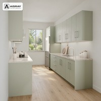Meuble de cuisine moderne en PVC thermoformé avec portes à battants, aménagement en U, boîtes de rangement en MDF, unités modulaires et tiroirs à fermeture amortie