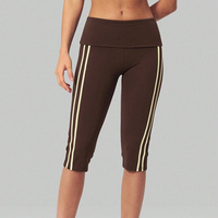 Pantalon Capri Femme Personnalisé en Coton Uni avec Bande Élastique Blanche et Rayures Contrastantes, Taille Pliée, Vente en Gros
