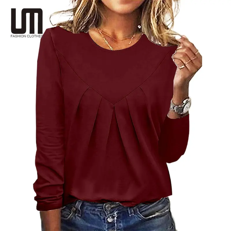 Liu Ming sıcak satış sonbahar 2024 trendleri kadın kazak uzun kollu Tee gömlek bluz ince T Shirt Tops
