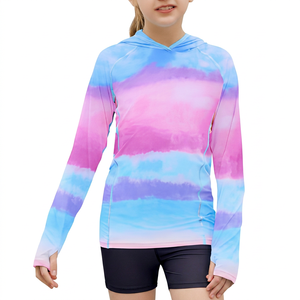 เสื้อเชิ้ตป้องกันแสงแดดมีฮู้ดแขนยาวสำหรับเด็กผู้หญิง UPF50+ สีไล่ระดับ โพลีเอสเตอร์ 100% เสื้อคลุมป้องกันรังสียูวี - Product Image 1