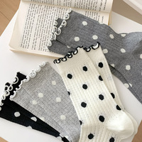 Chaussettes coréennes pour femmes, nouvelle collection printemps/été, à pois, polyvalentes, mi-mollet, en maille à bords volantés, sans couture