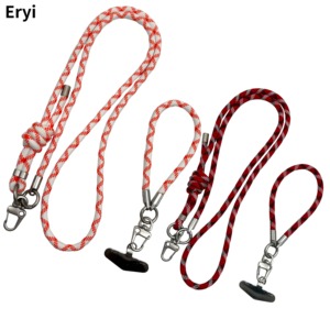 Custom Color Braided Polyester Phone Tether with Jacquard Printed Hook Phone Lanyard Straps and Patches