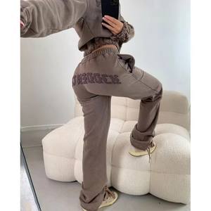 Ensemble survêtement et sweat-shirt à capuche pour <span class=keywords><strong>femme</strong></span>, avec broderie personnalisée, coupe courte, surdimensionnée, effet délavé, effet déchiré, lavage à l'acide, fermeture éclair - Product Image 5