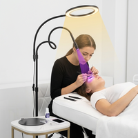 Lampe UV pour cils avec anneau lumineux 2-en-1, support sur pied et pince de bureau, pédale de commande, intensité réglable 3000K à 6000K