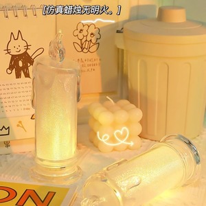 Bougie électronique en plastique cylindrique à lumière chaude, lampe de nuit LED pour chambre à coucher, dortoir - Product Image 3