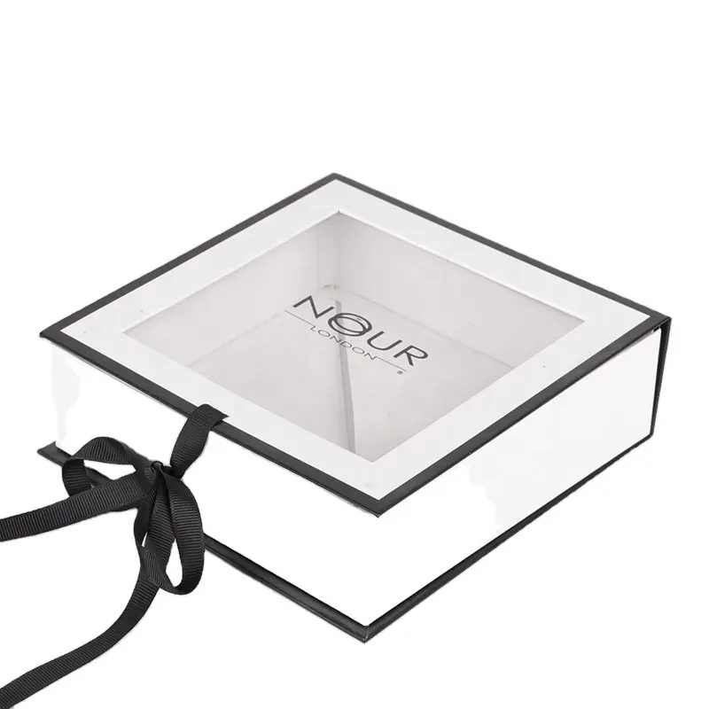 럭셔리 종이 상자 흰색 유기농 스킨 케어 세트 골판지 포장 상자 명확한 창