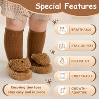 Chaussettes d'hiver antidérapantes en cuir pour bébé et tout-petit avec logo personnalisé, motif ours 3D en peluche épaisse, tricotées, absorbantes et douillettes