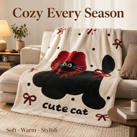 Selimut Lempar Motif Polkadot Krim dengan Pita Merah, Bahan Fleece Ultra Lembut, Dapat Dicuci Mesin, Tahan Lama, Hangat untuk Sofa Tempat Tidur, Grosir untuk Penggunaan Sehari-hari