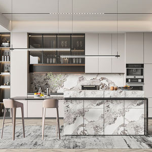 Armoires de cuisine modernes à panneau plat Panneau modulaire en mélamine Meubles de cuisine en granit blanc - Product Image 2