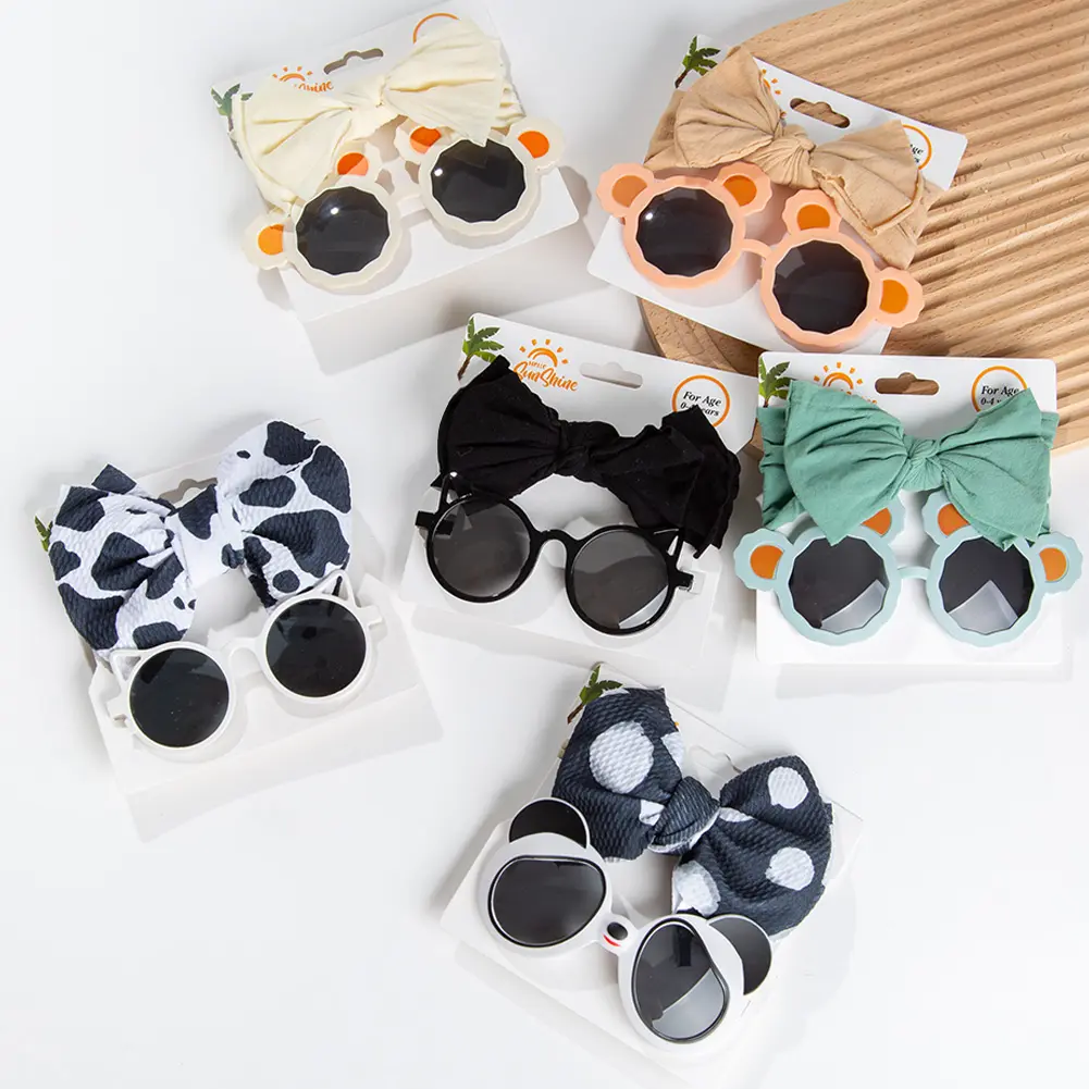 Set Ikat Kepala Anak-anak, Panda Kacamata Pelindung UV Bayi Laki-laki dan Perempuan Sederhana, Set Ikat Kepala Nilon