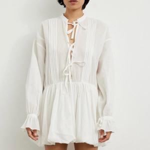 Nouvelles robes élégantes de printemps de haute qualité pour femmes, robes décontractées et modestes : robe en mousseline de soie à manches longues, col en V, style doux - Product Image 1