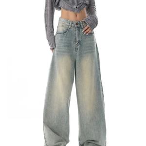 Jeans personnalisés OEM pour femmes, coupe large, denim délavé, style baggy - Product Image 4