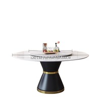 Table de salle à manger ronde en dalle de pierre avec plateau tournant et chaises - Nouveau modèle 2025 pour usage domestique et commercial, capacité 10 personnes