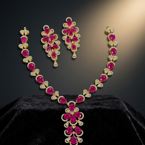 Luxury Brass <b>Ruby</b> Choker <b>Necklace</b> Set Gold Plated Indian Bridal Cubic Zirconia Drop Earrings Wedding Jewelry For Women - Product Image 3