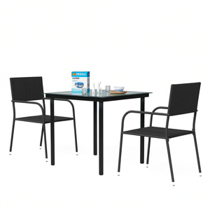 Set da pranzo da giardino con tavolo da patio in acciaio nero e vetro, 31,5 x 31,5 x 29,1 pollici, mobili da esterno resistenti alle intemperie, stile contemporaneo - Product Image 1