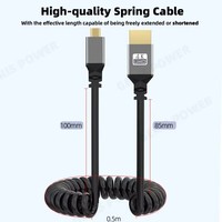 Câble d'extension flexible en spirale 4K HDMI vers Mini Micro HD mâle-mâle pour PC, PS4, caméra, tablette, moniteur, HDTV2.0