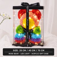 Ours en fleurs de rose séchées avec boîte de présentation en acrylique transparent 25cm 40cm 70cm Multicolore Cadeau pour petite amie