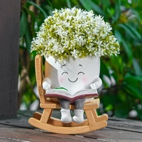 1 Buah Pot Tanaman Resin Bentuk Kursi Goyang Karakter Lucu Sedang Membaca Buku, Vas Tanam Dekoratif untuk Tanaman, Dekorasi Taman Halaman