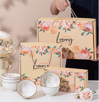 Mangkuk Keramik Motif Bunga Kreatif Terbaru Set Mangkuk Keramik Tahan Lama Dengan Kotak Hadiah Grosir Mangkuk Nasi Keramik