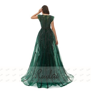 Ruolai OEV-L4234 Abito <span class=keywords><strong>da</strong></span> <span class=keywords><strong>Sera</strong></span> Lungo Verde Scintillante con Scollo a V e Maniche Corte, Elegante e Lussuoso per Donne - Product Image 6