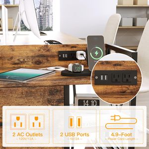 Armoire de classement mobile SENYU en bois rustique à 2 tiroirs avec étagères ouvertes pour le rangement du bureau à domicile - Product Image 3