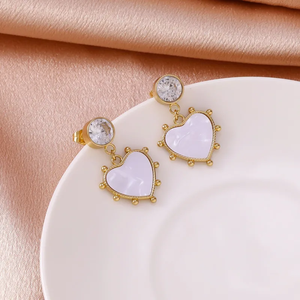 Boucles d'oreilles en acier inoxydable 304 plaqué or, forme de cœur, design goutte d'huile non décolorant, idéal pour les femmes, port quotidien, bijoux de mode - Product Image 4