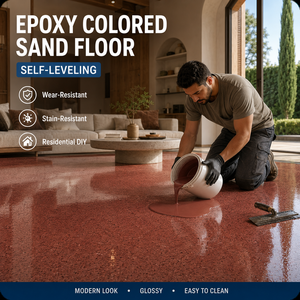 Peinture de sol autolissante époxy de qualité industrielle avec sable coloré, revêtement imperméable inaltérable pour ateliers, centres commerciaux et sols en béton, finition haute brillance - Product Image 5