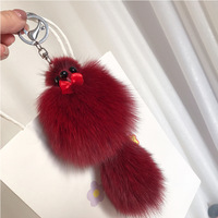 Porte-clés suspendu de voiture de petit renard mignon en fourrure véritable porte-clés sac de poupée en peluche douce porte-clés suspendu
