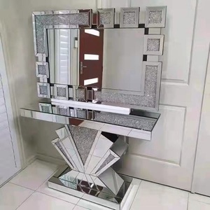 Table <span class=keywords><strong>console</strong></span> <span class=keywords><strong>extensible</strong></span> de style européen moderne et luxueux avec miroir et diamants écrasés pour le mobilier de salon - Product Image 1