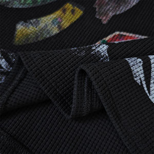 Streetwear <span class=keywords><strong>nera</strong></span> felpa grafica con stampa Dtg <span class=keywords><strong>termica</strong></span> personalizzata cotone Oversize Waffle camicie a maniche lunghe per gli uomini - Product Image 5
