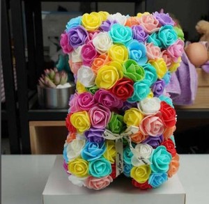 Ourson en Roses artificielles, 40*30*30cm, fausses fleurs, pour un mariage, pour décorer la maison, prix abordable - Product Image 6