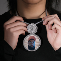 Nouveauté Collier avec pendentif photo rond de grande taille 68 mm, avec fermoir en forme de rose, pour bricolage, photos, cadeau pour femme et homme, bijoux