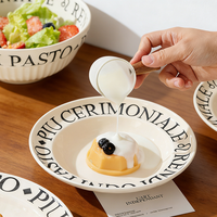 Service de table en céramique avec bol et assiette en os, lettres romaines, style simple, assiette française, crème, simple, créatif, vente en gros