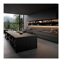 Meubles de cuisine de style européen, modulaires, intelligents, en bois noir, entièrement en panneaux stratifiés, design de cuisine