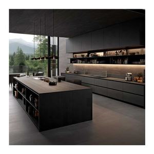 خزانة مطبخ سوداء ذكية حديثة ، وحدات من الخشب الصلب - Product Image 3