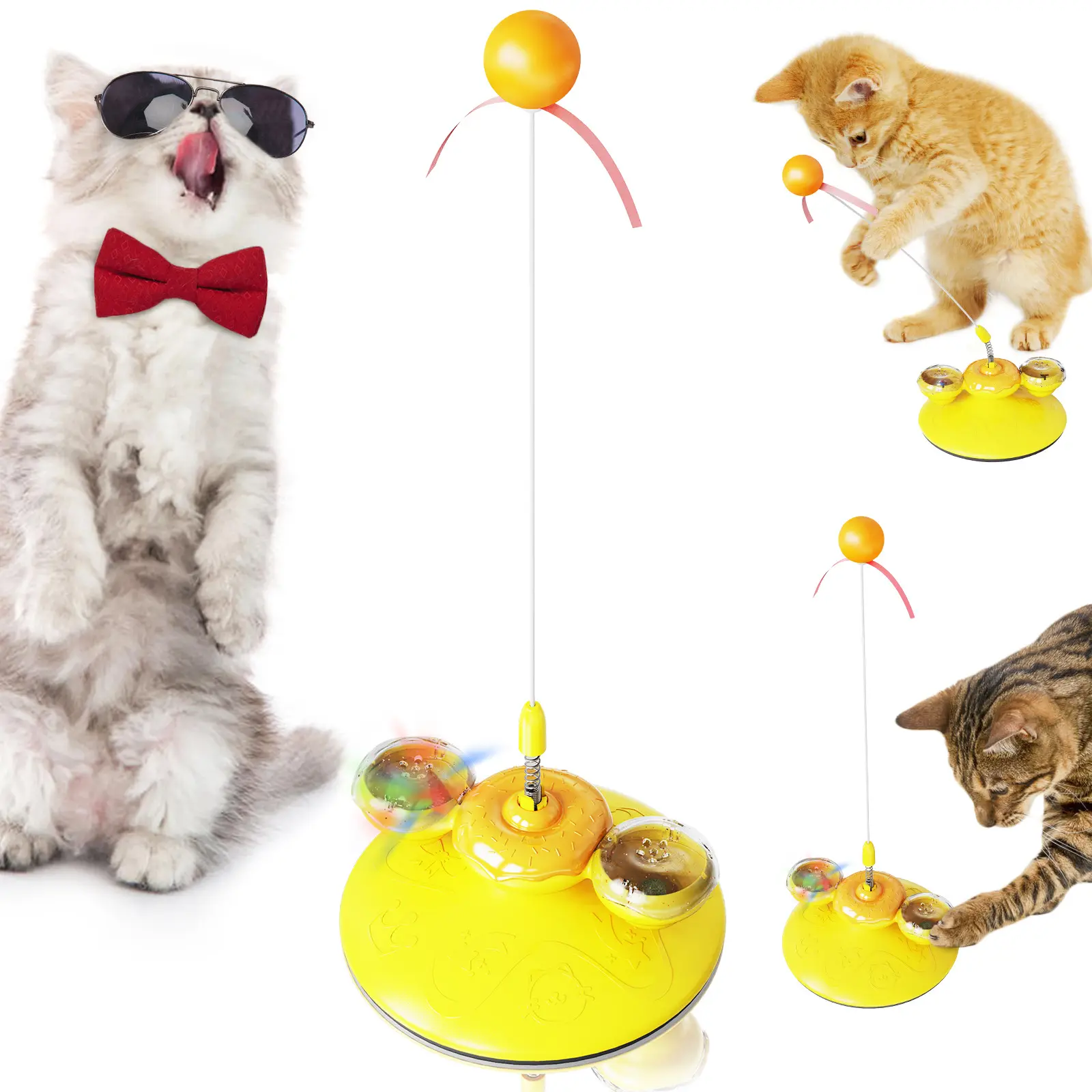 Mainan kincir angin putar anti kebesaran, mainan penggoda kucing interaktif dengan bola lampu dan bola catnip 2024