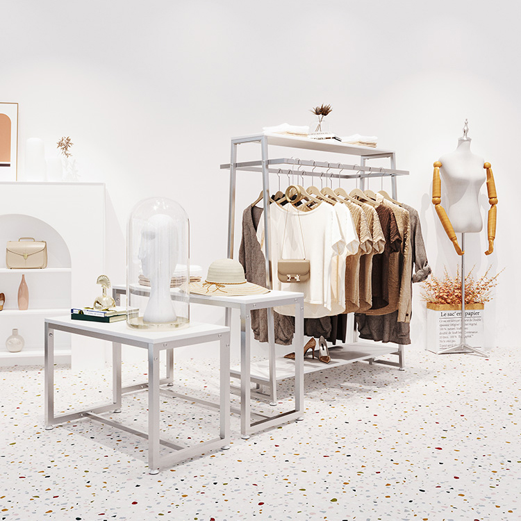 Customized clothing store display table women's clothing store middle stainless steel silver wire drawing process display table