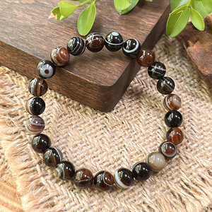 ट्रेंडी पुरुषों की ब्राउन स्ट्रिप बीड ब्रेसलेट बेड भाग्यशाली प्राकृतिक पत्थर के गहने बौद्ध अवधारणा उपहार विचार - Product Image 6