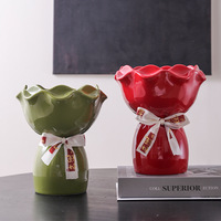 Vase en céramique pour bouquet de fleurs, style moderne et minimaliste, haut de gamme, décoratif, léger luxe, petit format, en émail coloré, pour arrangement floral