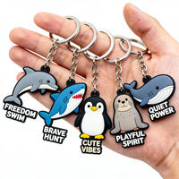 Porte-clés personnalisé en silicone à motif animal marin, avec texte en relief et anneau métallique, idéal pour les boutiques de souvenirs