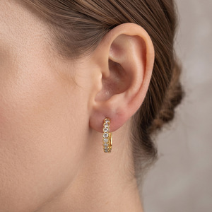Boucles d'oreilles créoles en or serties de diamants, forme géométrique en U, bijoux de mode pour femmes EKA 230 - Product Image 1