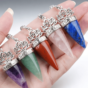Péndulo de Cristal de Cuarzo Amatista al por Mayor, Piedra de Reiki para Meditación <span class=keywords><strong>y</strong></span> Brujería, Cono de Loto para Sanación, Regalo - Product Image 4