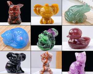 批发各种石材水晶动物雕刻猫混合石材多手工雕刻水晶动物雕像装饰 - Product Image 1