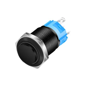 Anti-vandal 16mm Metal Black 5 Pin Power Start Pushbutton Momentary Blue LED Waterproof Push Button Switches 12V For Marine Boat