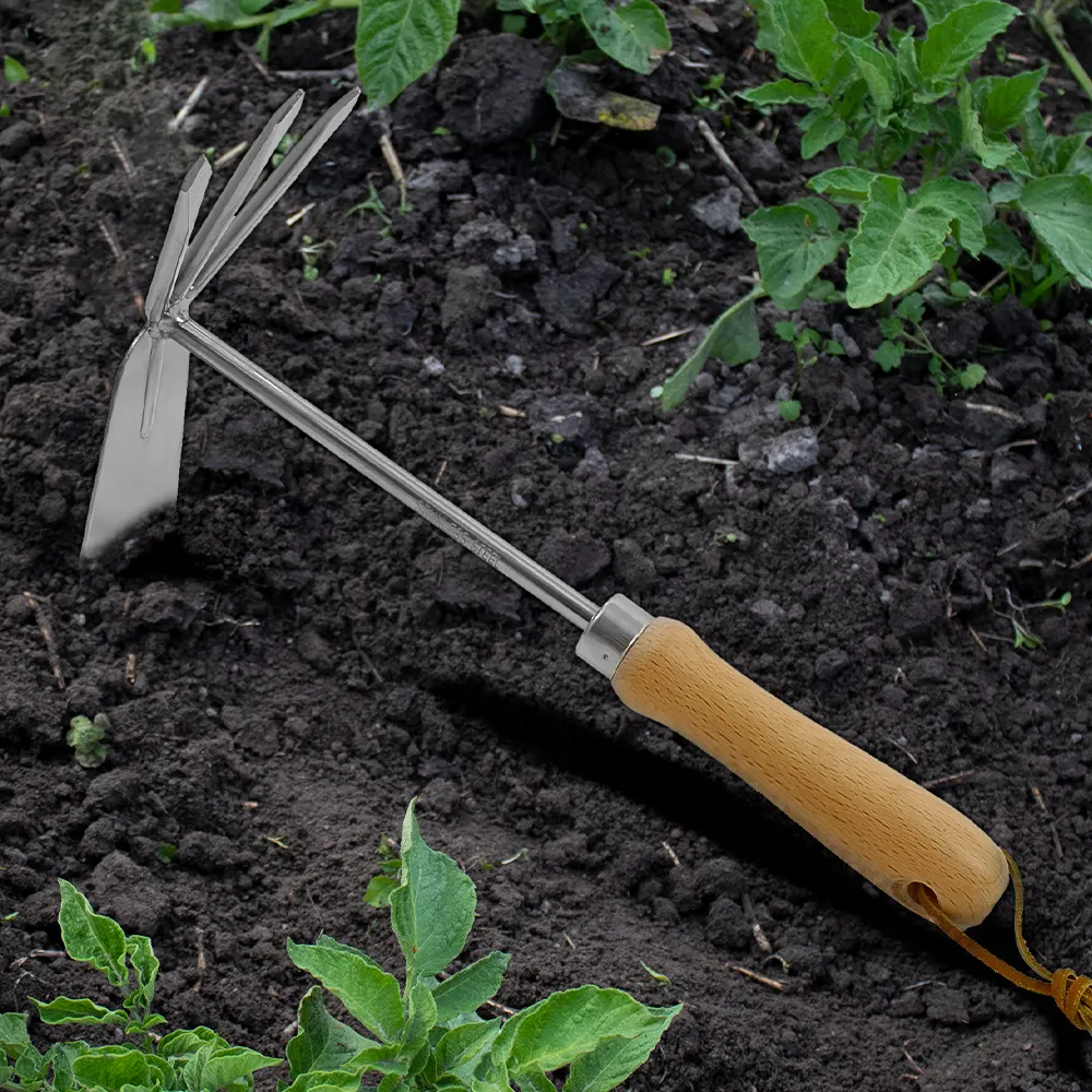 Hochwertige Holzgriff pflanzung Gartengeräte Landwirtschaft Hacke Grubber Garten Doppel hacke zum Auflockern des Bodens