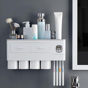 <b>Bathroom</b> <b>Accessories</b> Five-piece <b>Set</b> Eco-Friendly Modern Travel Toothpaste Dispenser Plastic Toothbrush Case Cup Wall Mounted - Product Image 5
