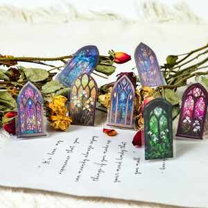 12pcs Transparent <b>Stickers</b>, Dazzling Stained-<b>glass</b> Gothic Church Series, Decorative Materials for Splendid Theme Diaries, - Product Image 4